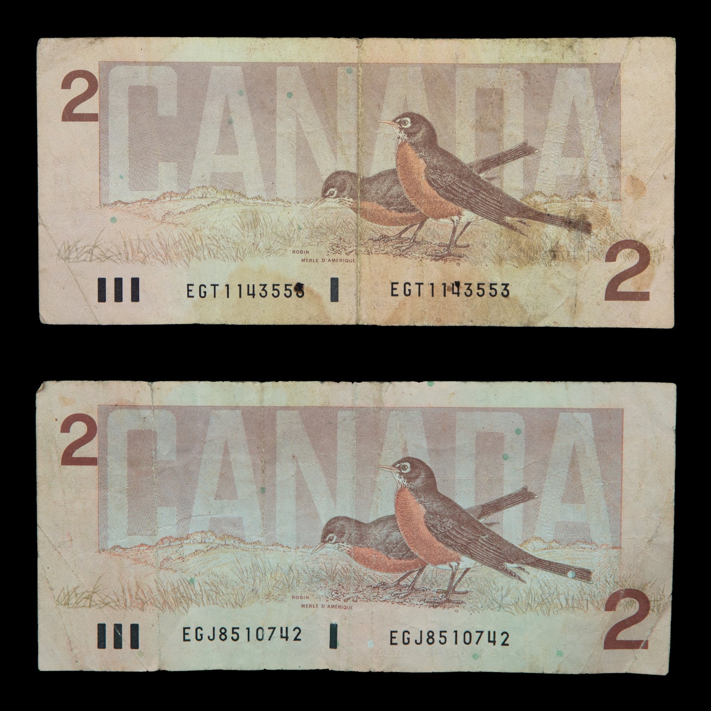 Canadian Two Dollar Bills 1986