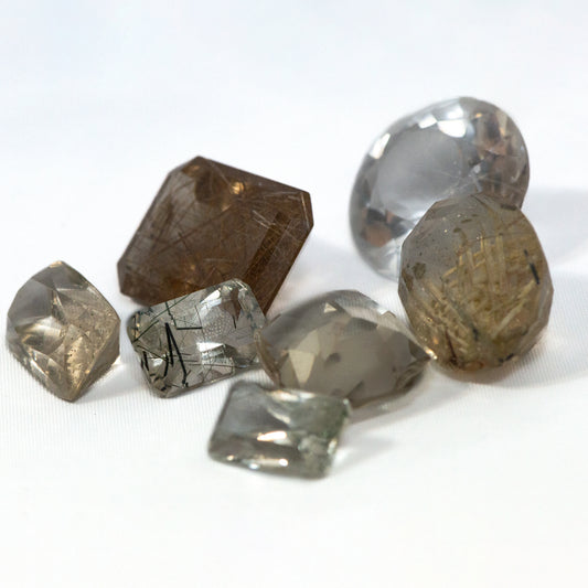 Cut Tourmalated and Smokey Quartz Gemstones