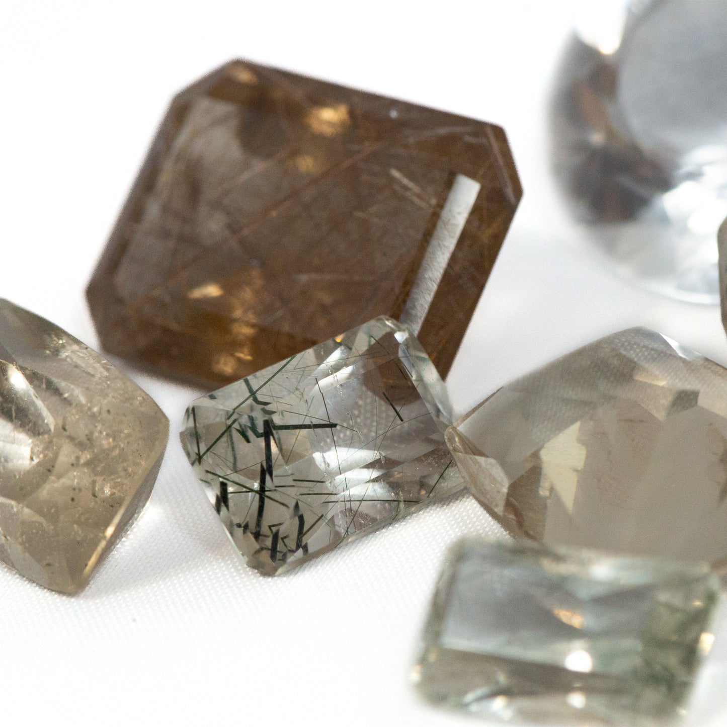 Cut Tourmalated and Smokey Quartz Gemstones