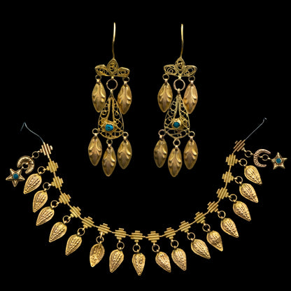 Antique Turkish 14 Carat Gold Necklace and Earrings